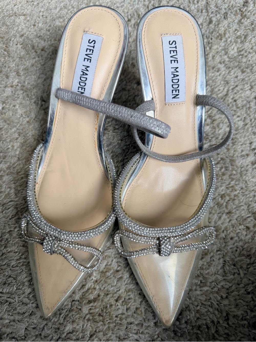 Steve Madden Silver Crystal-Embellished Pointed Slingback Heels